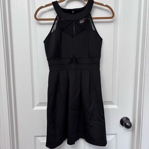 Black Mesh Neckline Fit & Flare Dress | Sweet Storm S